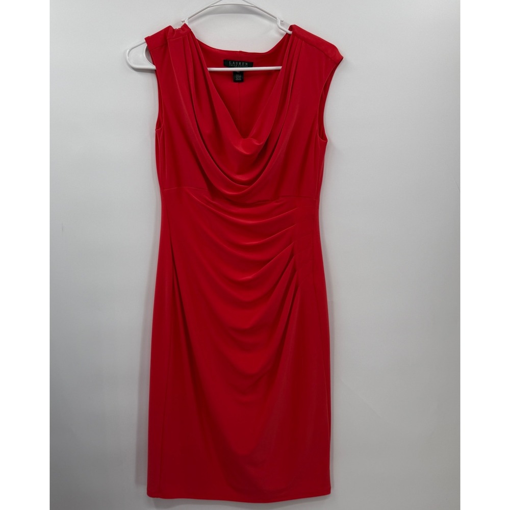 Lauren‎ Ralph Lauren Dress Women's 6P Coral Sleeveless Cowl Neck Sheath Cocktail